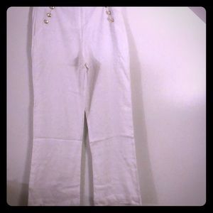 14 White Linen-like Sailor High Waist Pant